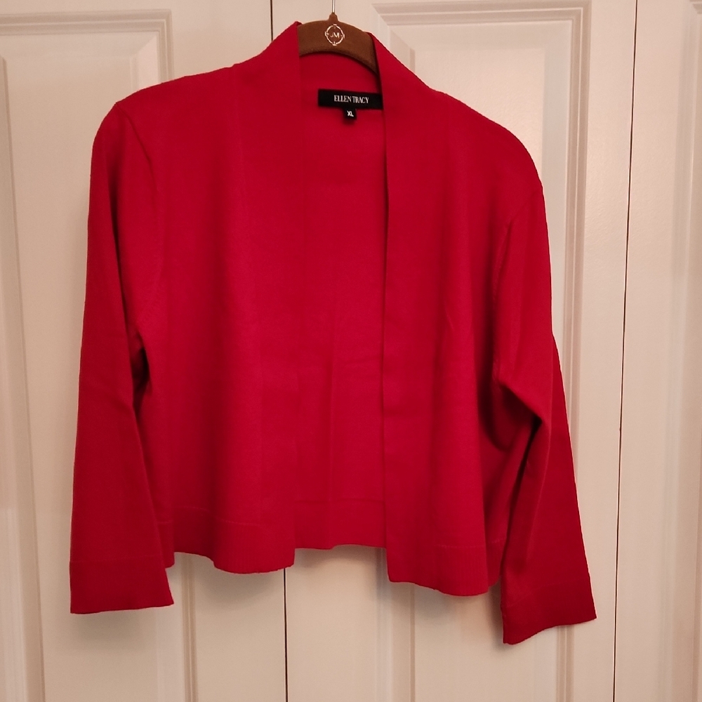 Ellen Tracy Bold Red Open Front Cardigan